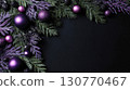 Elegant Purple Ornaments and Fir Frame on Black Background 130770467