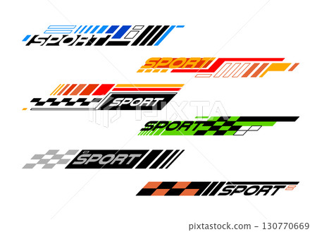 Dynamic collection of race car decals and stickers with the word SPORT and various abstract shapes and racing themes automotive graphic design livery personalizing vehicles Dynamic collection of race car decals and stickers with the word SPORT and various abstract shapes and racing themes automotive graphic design livery personalizing vehicles 130770669