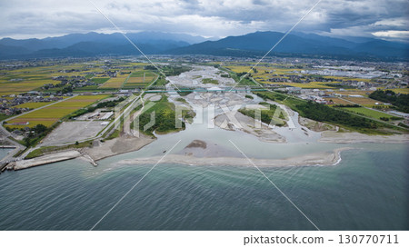The surrounding area seen from above the mouth of the Kurobe River in mid-September before the rain began 130770711