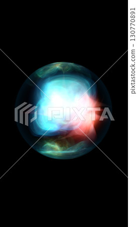 Abstract glowing sphere with blue and red light flare, representing energy, cosmic motion, or digital orb effect Abstract glowing sphere with blue and red light flare, representing energy, cosmic motion, or digital orb effect 130770891