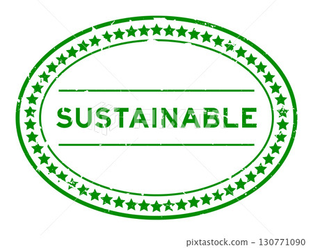 Grunge green sustainable word oval rubber seal stamp on white background 130771090