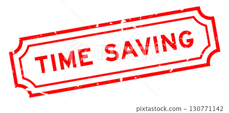 Grunge red time saving word rubber seal stamp on white background 130771142