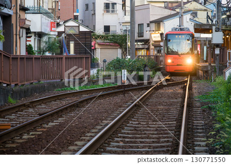 Toden Arakawa Line Minowabashi Station at dusk Toden Arakawa Line Minowabashi Station at dusk 130771550