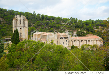 Historical view of Castle of Abbey Sainte-Marie d'Orbieu in Lagrasse 130772310