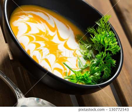 Recipe of pumpkin soup puree with ginger 130772543