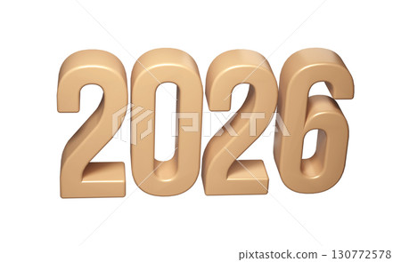Golden Happy New Year 2026. 3d Christmas number design for poster, celebration greeting background banner, transparent 130772578