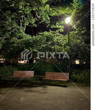 Park bench at night 130772639