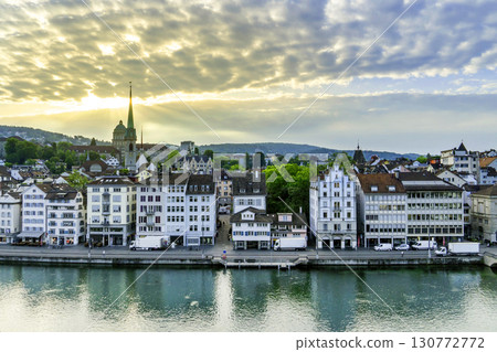 Cityscape of downtown Zurich in Switzerland on sunny day in summ 130772772