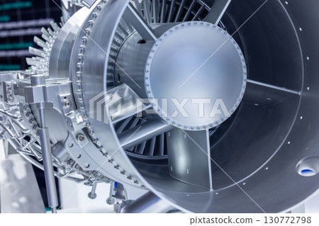 Gas turbine engine with turbine blades, Industrial gas turbine engine, Steel blades of turbine propeller industrial additive technology, Gas turbine engine with turbine blades, Industrial gas turbine engine, Steel blades of turbine propeller industrial additive technology, 130772798