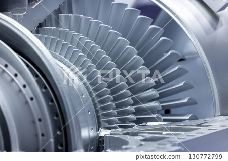 Gas turbine engine with turbine blades, Industrial gas turbine engine, Steel blades of turbine propeller industrial additive technology, Gas turbine engine with turbine blades, Industrial gas turbine engine, Steel blades of turbine propeller industrial additive technology, 130772799