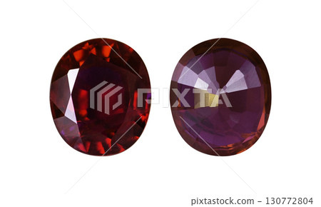 Red Ruby gemstone Round Cut isolate on white background, close up shot 130772804