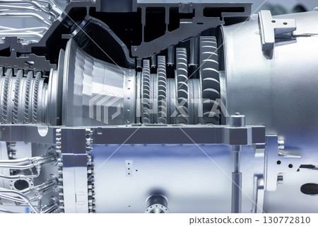 Gas turbine engine with turbine blades, Industrial gas turbine engine, Steel blades of turbine propeller industrial additive technology, Gas turbine engine with turbine blades, Industrial gas turbine engine, Steel blades of turbine propeller industrial additive technology, 130772810