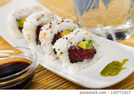 Tuna and avocado sushi uramaki 130772827