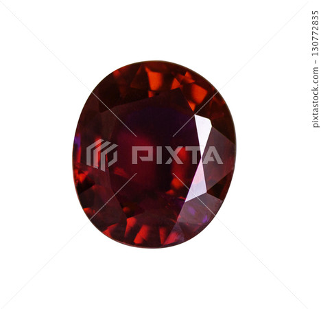 Red Ruby gemstone Round Cut isolate on white background, close up shot Red Ruby gemstone Round Cut isolate on white background, close up shot 130772835