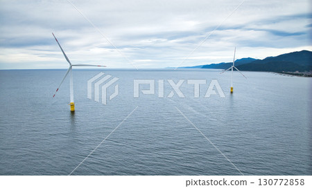 Offshore wind turbines off the coast of Nyuzen Town, Toyama Prefecture, just before the rains began Offshore wind turbines off the coast of Nyuzen Town, Toyama Prefecture, just before the rains began 130772858