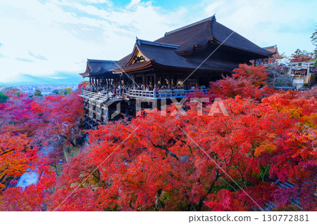 Autumn leaves and stage at Kiyomizu-dera Temple 130772881
