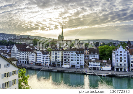 Cityscape of downtown Zurich in Switzerland on sunny day in summ 130772883