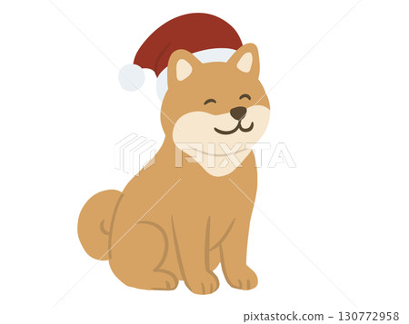 戴著聖誕老人帽子的柴犬的插圖 戴著聖誕老人帽子的柴犬的插圖 130772958