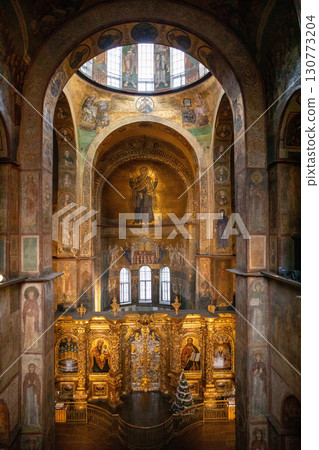 The interior of altar inside St. Sophia Cathedral 11th century iconography and mosaics. Historical world heritage. The interior of altar inside St. Sophia Cathedral 11th century iconography and mosaics. Historical world heritage. 130773204