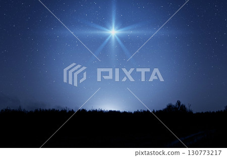 Christmas star. Background of the beautiful nite dark starry sky and bright star. Nativity of Bethlehem, Nativity of Jesus Christ. Christmas star. Background of the beautiful nite dark starry sky and bright star. Nativity of Bethlehem, Nativity of Jesus Christ. 130773217
