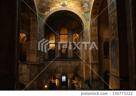 The interior of the St. Sophia Cathedral 11th century iconography. Historical world heritage.  130773222