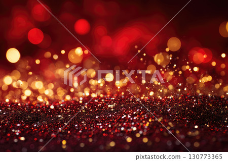 Red Christmas background with sparkling lights and golden glitter, elegant festive backdrop 130773365