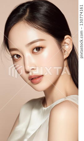 Stunning portrait of a young Korean woman with flawless skin showcasing modern beauty trends 130774161
