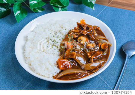 Hayashi rice served on a white plate 130774194