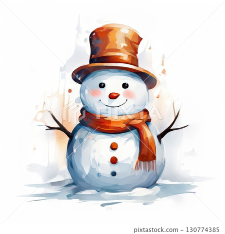 an AI Image Generator, Smiling Cartoon Snowman in Winter Scene an AI Image Generator, Smiling Cartoon Snowman in Winter Scene 130774385