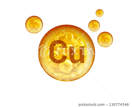 Mineral Cu golden balls isolated on white background 130774546