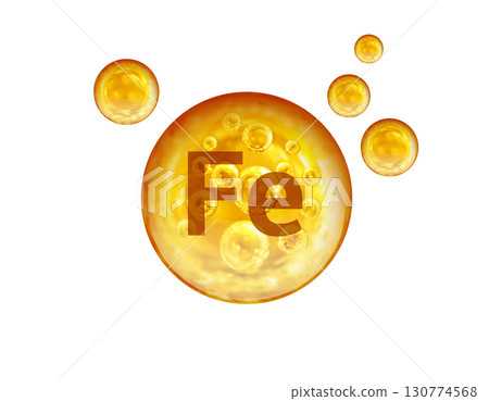 Mineral Fe golden balls isolated on white background 130774568