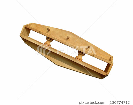 Wooden hanger with shelves on white background Wooden hanger with shelves on white background 130774712
