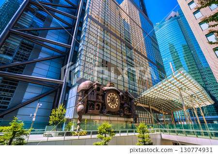 Tokyo cityscape in Japan: A view of the NTV Big Clock, a symbol of Shiodome that is popular with foreign tourists 130774931