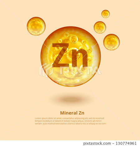 Mineral Zn. Zinc. Mineral Vitamin complex. Golden balls. Health concept. Zn Zinc. Mineral Zn. Zinc. Mineral Vitamin complex. Golden balls. Health concept. Zn Zinc. 130774961