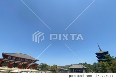 Kofuku-ji Temple five-story pagoda and blue sky 130775045