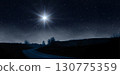 Bright star shines over the road at night. Birth of Jesus concept, Star of Bethlehem 130775359