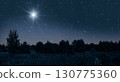 Bright star shines over the manger of christmas of Jesus Christ on blue starry sky 130775360