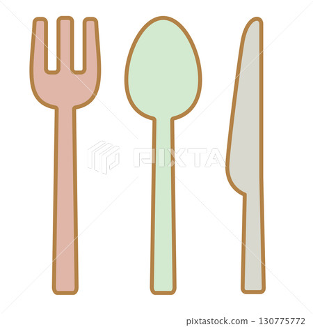 簡單的湯匙、叉子和刀子圖標 簡單的湯匙、叉子和刀子圖標 130775772