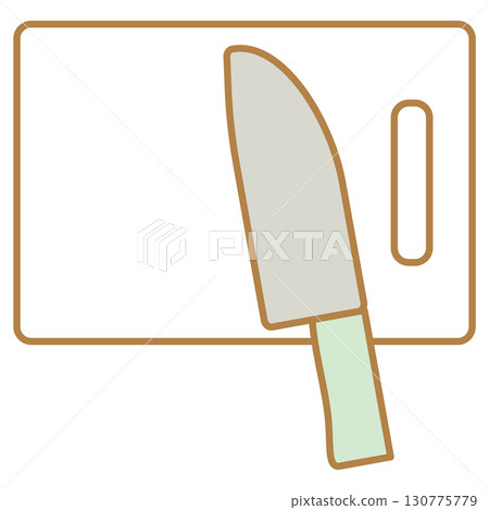 簡單切菜板和刀的插圖 130775779