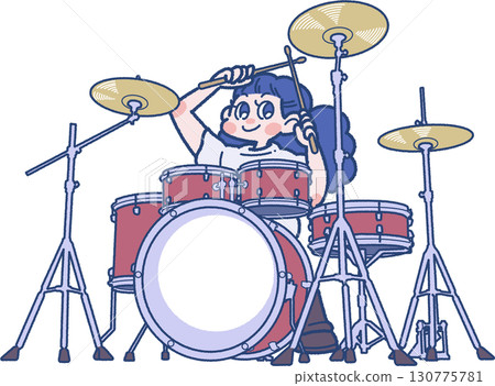 Illustration of a woman playing the drums 130775781