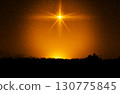 Christmas star. Background of the beautiful nite golden starry sky and bright star. Concept Nativity of Jesus Christ 130775845