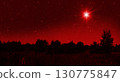 Bright star shines over the manger of christmas of Jesus Christ on red starry sky 130775847