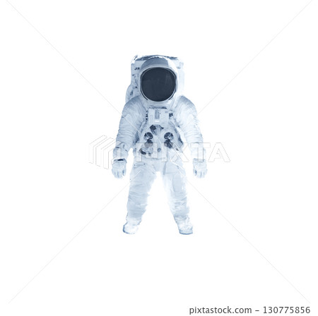 Astronaut in a spacesuit stands,  white background. Hands down. Elements of this image courtesy of NASA. 130775856