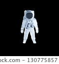 Astronaut in a spacesuit stands, black background. Hands down. Elements of this image courtesy of NASA. 130775857