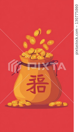 Golden money bag with Chinese character symbolizing wealth luck and prosperity Golden money bag with Chinese character symbolizing wealth luck and prosperity 130775860