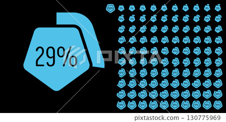 Set of pentagon percentage diagrams meters from 0 to 100 ready-to-use for web design, user interface UI or infographic - indicator with blue Set of pentagon percentage diagrams meters from 0 to 100 ready-to-use for web design, user interface UI or infographic - indicator with blue 130775969