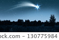 Flying bright star shines over the manger of Jesus Christ on the blue starry sky 130775984