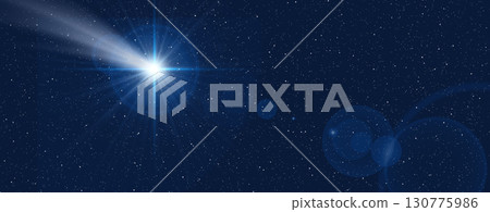 Christmas star and starry sky. Nativity of Jesus Christ. Background of the beautiful night blue starry sky and bright star. 130775986