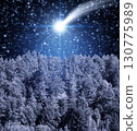 Star of Jesus. Background of the beautiful dark blue sky and bright star. Night forest on Christmas night 130775989