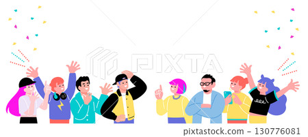 A pop and colorful illustration of happy young people 130776081